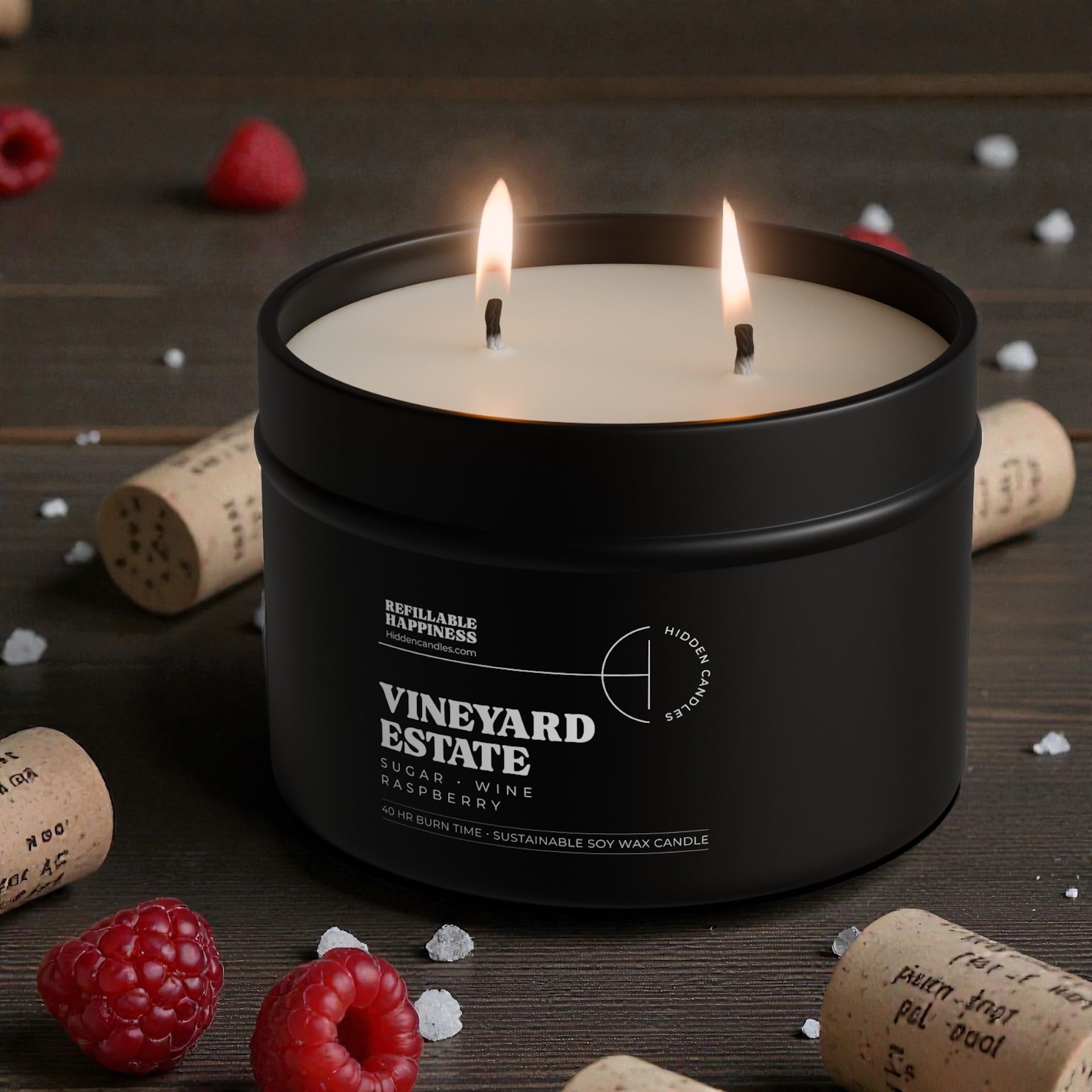 Vineyard Estate Candle 10.6 oz – Red Wine, Raspberry & Vanilla Sugar - Hidden Candles