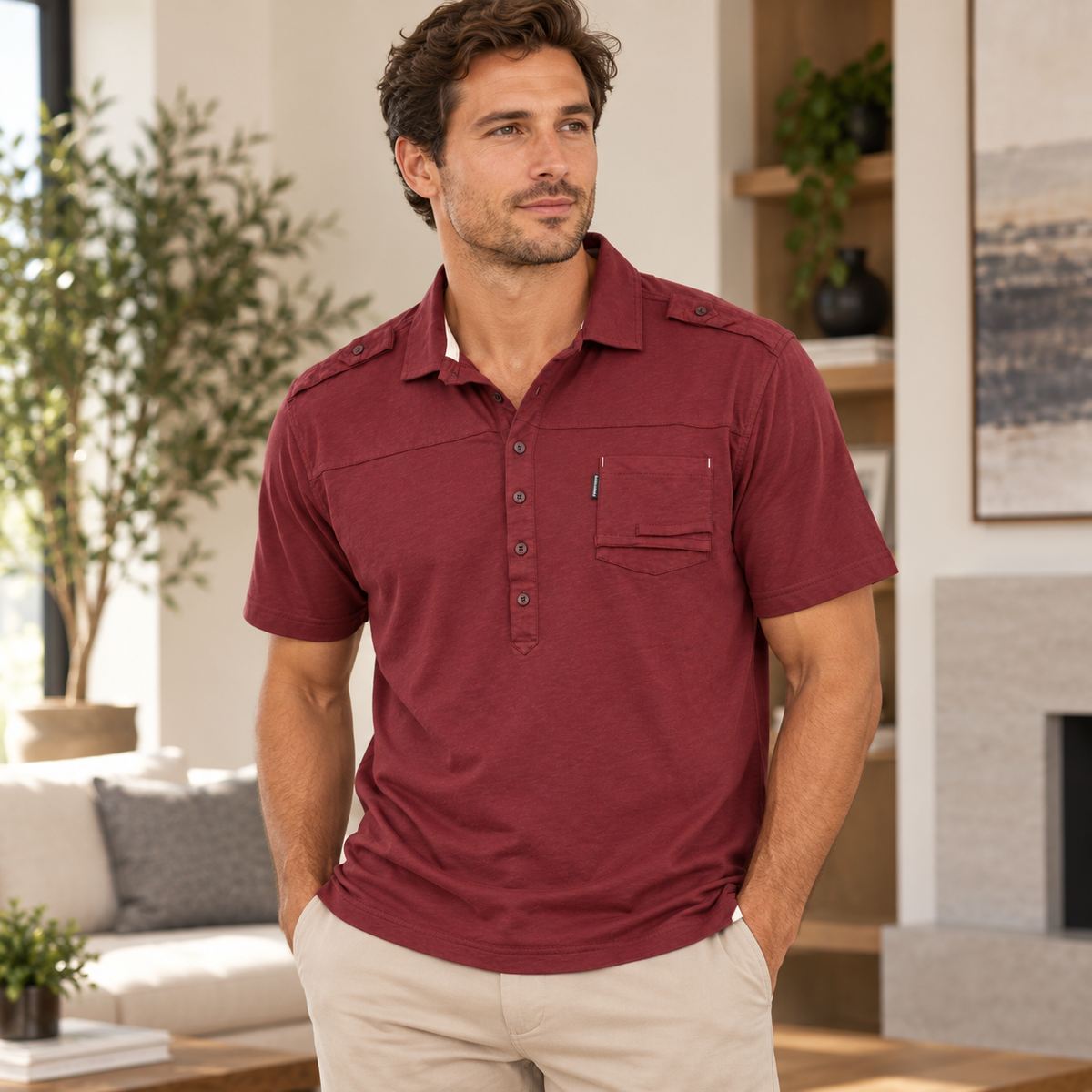Five Four Men’s Burgundy Short Sleeve Polo Shirt Chest Pocket Size XXL