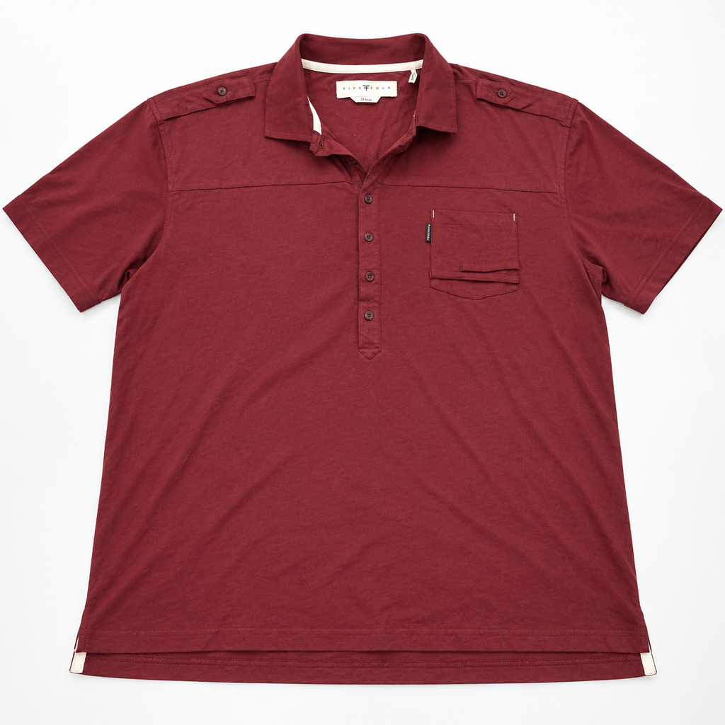 Five Four Men’s Burgundy Short Sleeve Polo Shirt Chest Pocket Size XXL