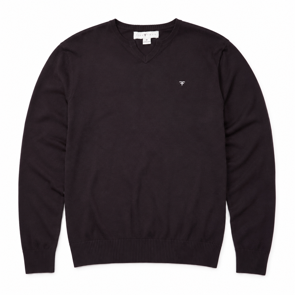 Five Four Men's Black V-Neck Logo Pullover Sweater Medium