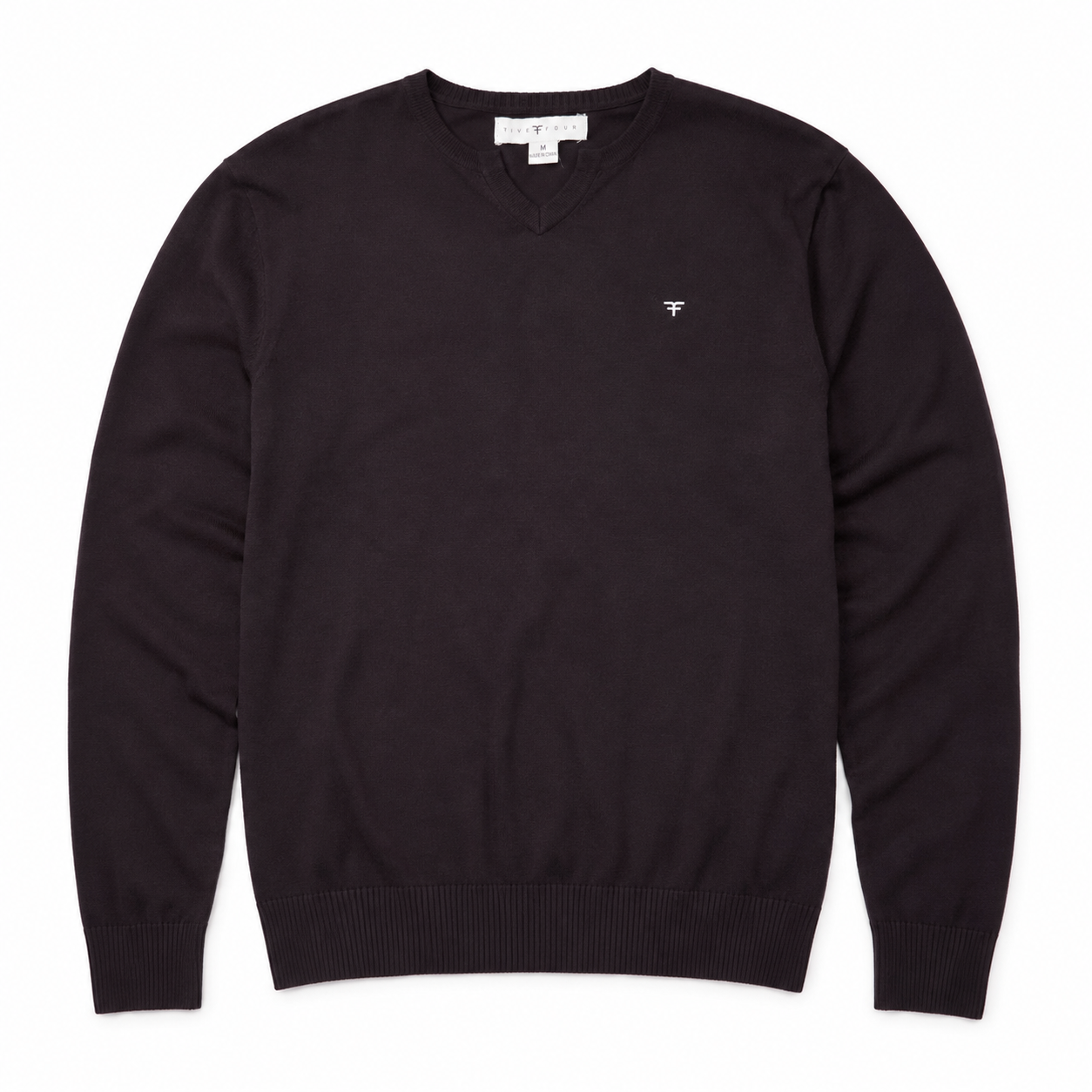 Five Four Men's Black V-Neck Logo Pullover Sweater Medium