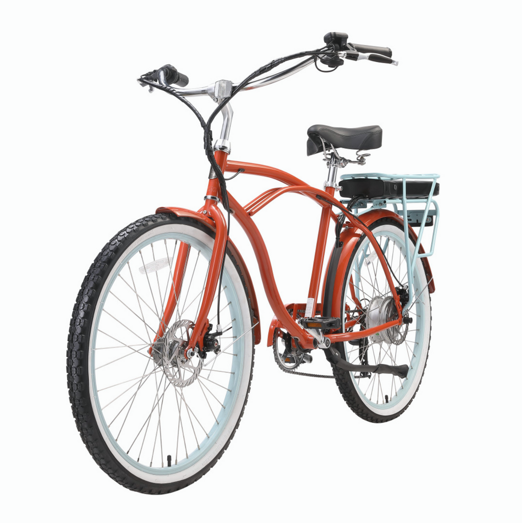 sixthreezero Men's Around the Block 500W Electric Beach Cruiser Bike - Brick Pool (Pre-Assembled)