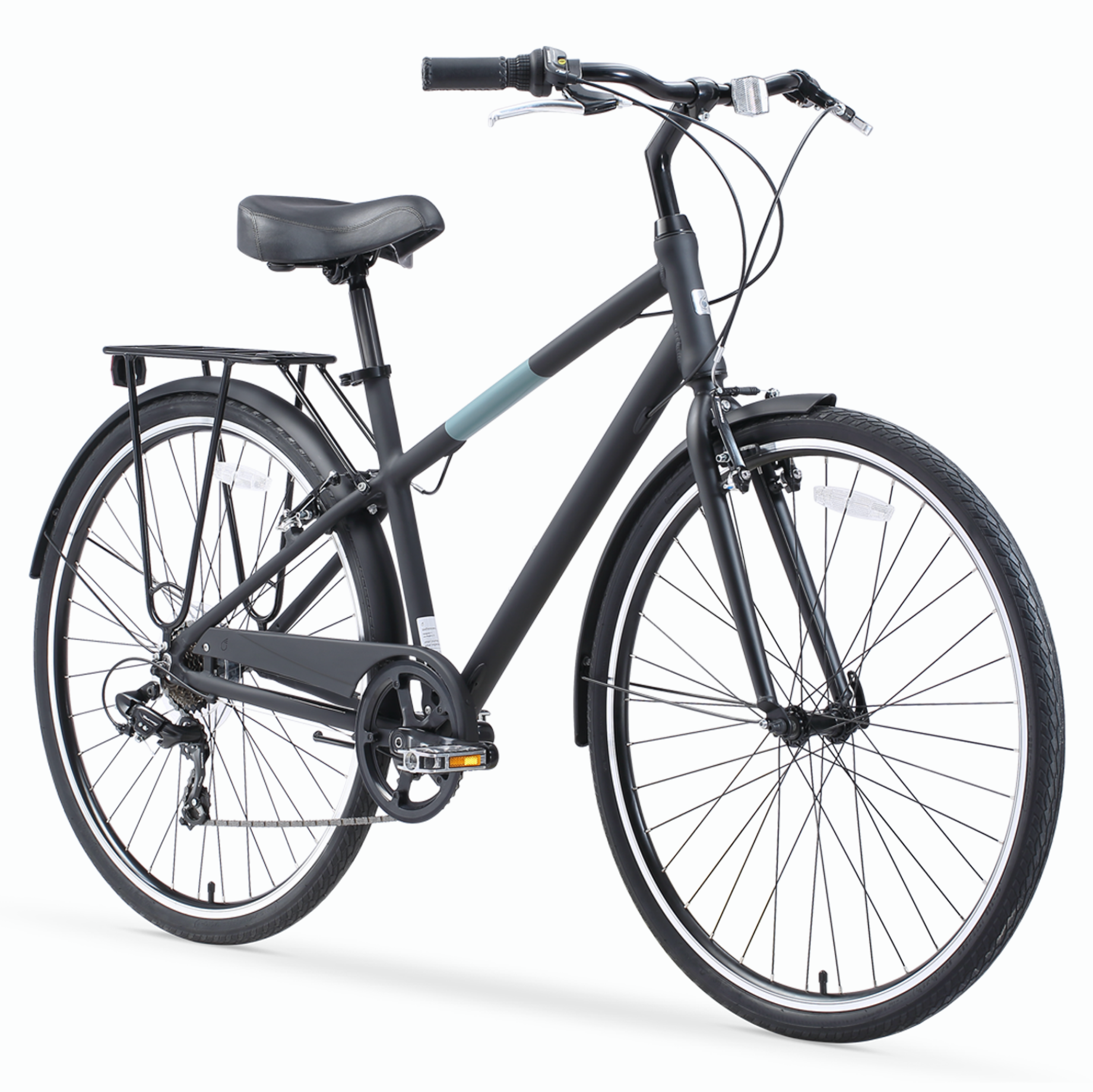 sixthreezero Men's Reach Your Destination 7-Speed Hybrid Bike - Matte Black with Blue Accent Stripe (Pre-Assembled)