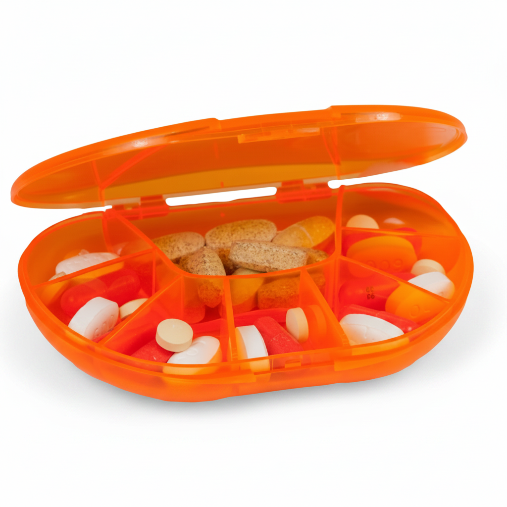 VitaCarry Weekly 7-Day Pill Organizer – Translucent Orange Daily Pill Planner