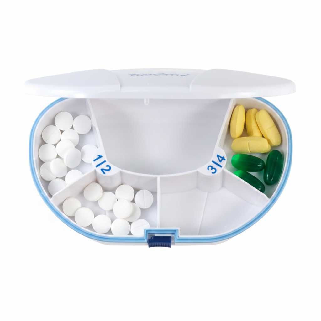 VitaCarry Pocket Locking Daily Pill Box – Compact 4-Compartment Travel Case