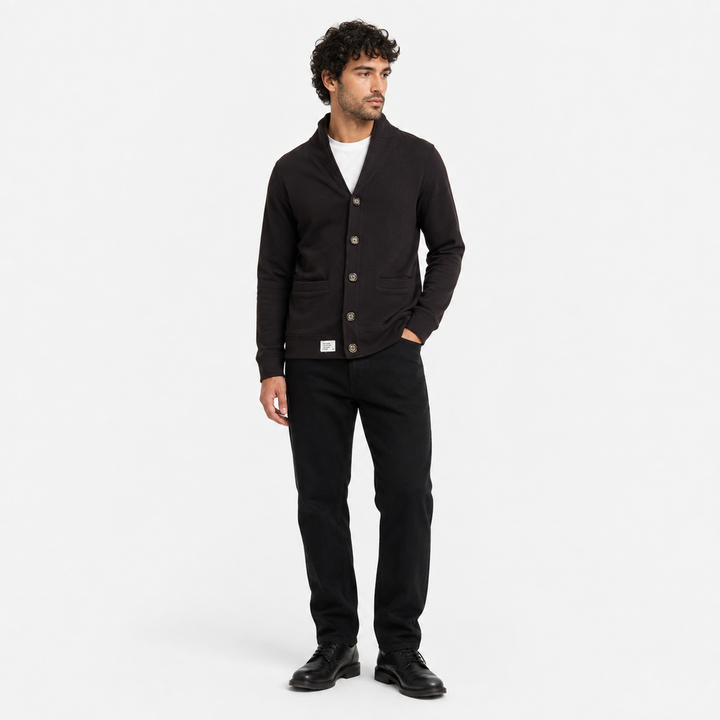 Five Four Men's Dark Brown Shawl Collar Button Cardigan Medium