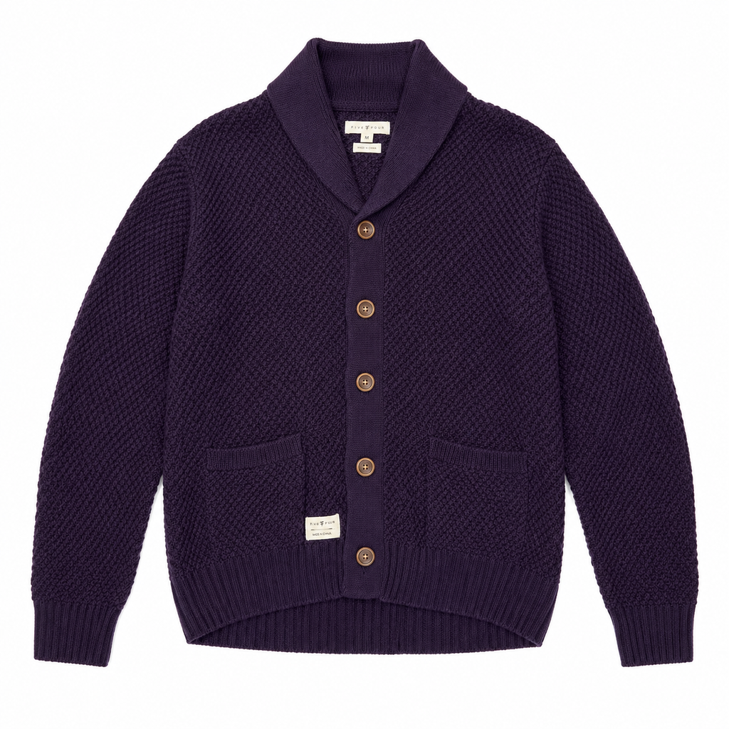 Five Four Men's Deep Purple Textured Shawl Collar Cardigan Medium