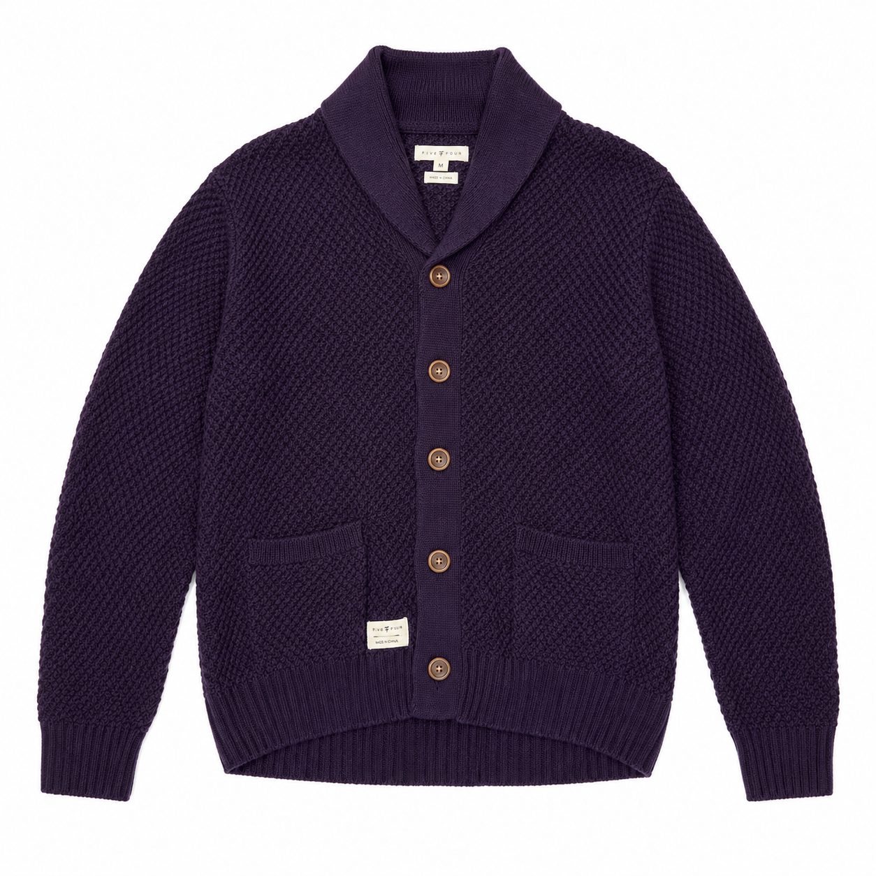 Five Four Men's Deep Purple Textured Shawl Collar Cardigan Medium