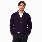 Five Four Men's Deep Purple Textured Shawl Collar Cardigan Medium