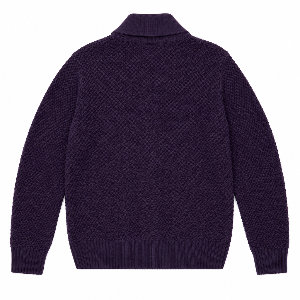 Five Four Men's Deep Purple Textured Shawl Collar Cardigan Medium