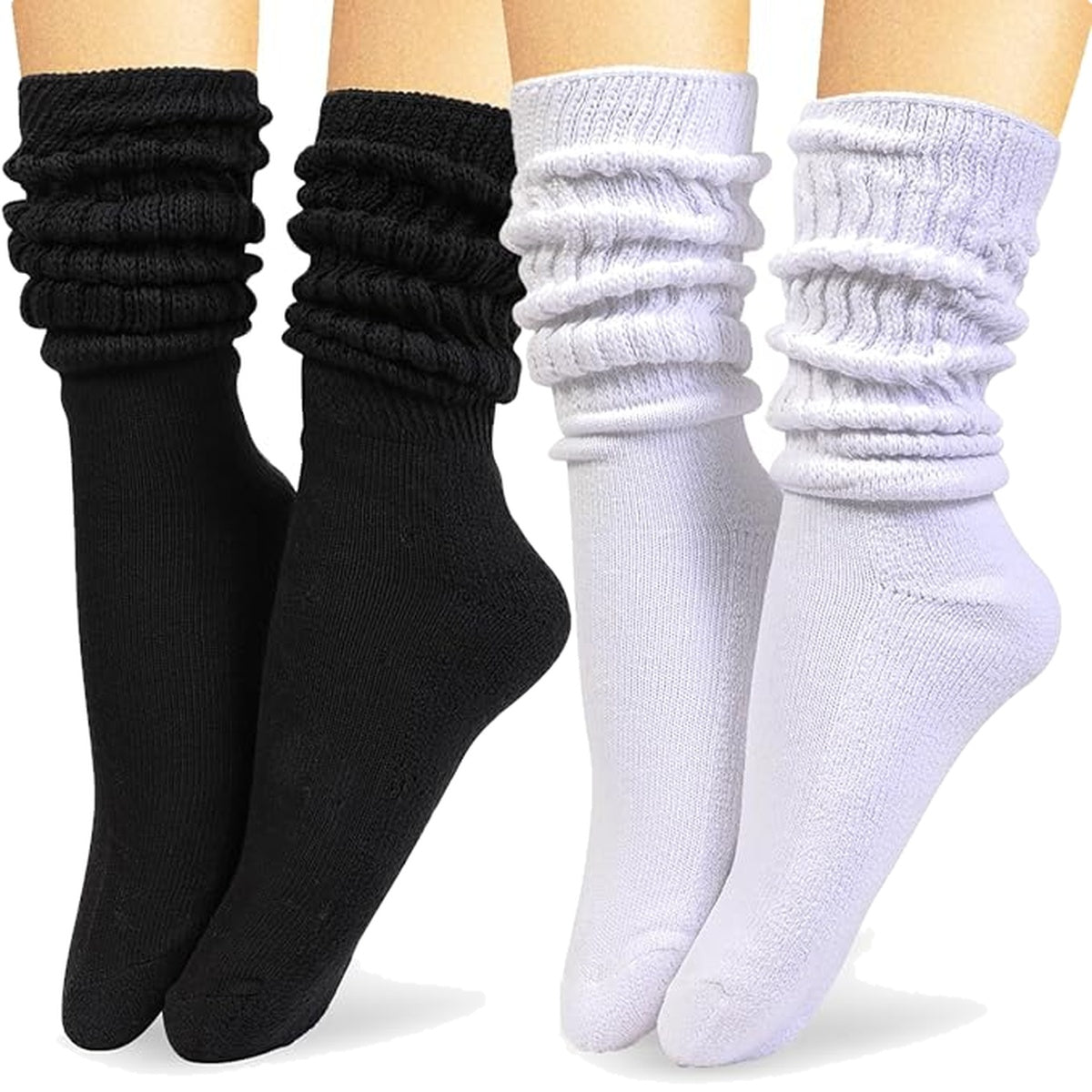 HOT FEET Women's Slouch Socks 2-Pack - Cozy Cotton Blend Scrunch Boot Socks, Long Slouchy Scrunchy Calf Socks, Sizes 4-10
