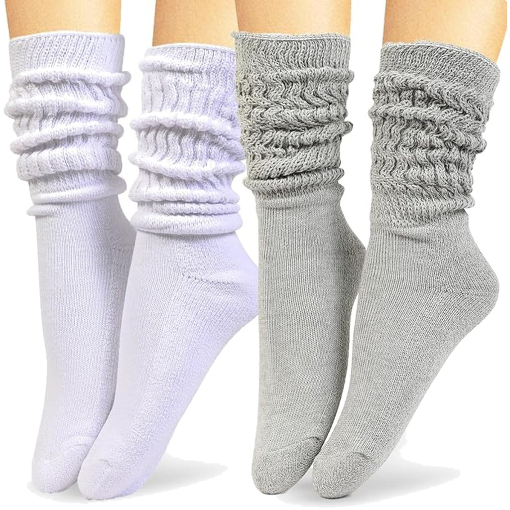 HOT FEET Women's Slouch Socks 2-Pack - Cozy Cotton Blend Scrunch Boot Socks, Long Slouchy Scrunchy Calf Socks, Sizes 4-10