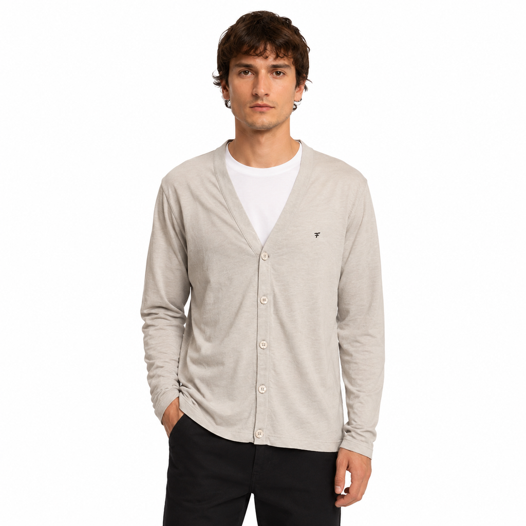Five Four Men's Light Taupe V-Neck Button Cardigan Medium