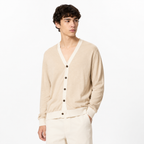 UNIQLO Men's Beige Contrast Trim V-Neck Cardigan Large