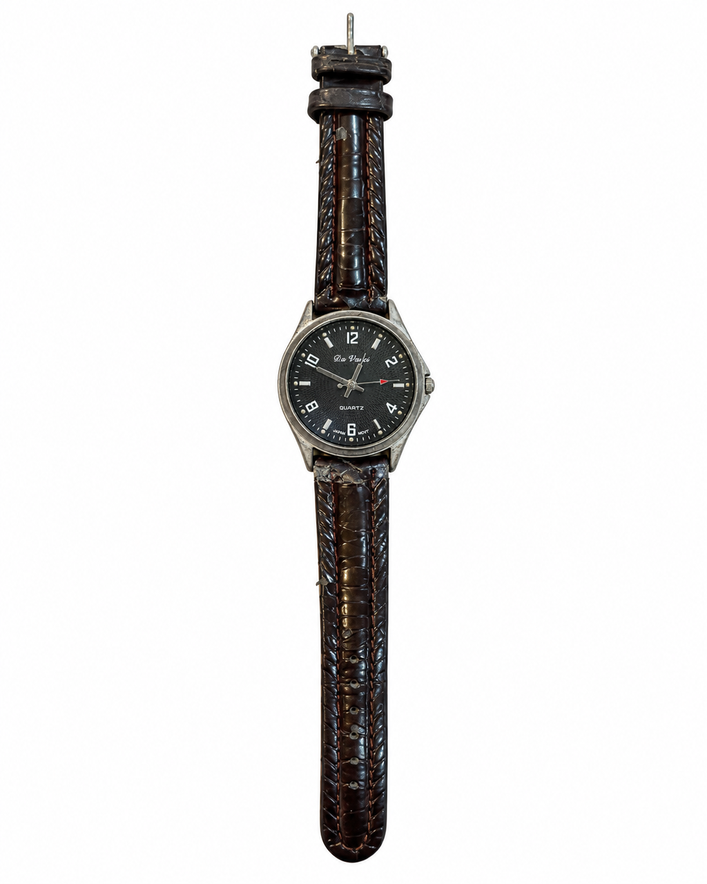 Da Vinci Men’s Quartz Watch Black Dial Brown Leather Strap Silver Tone