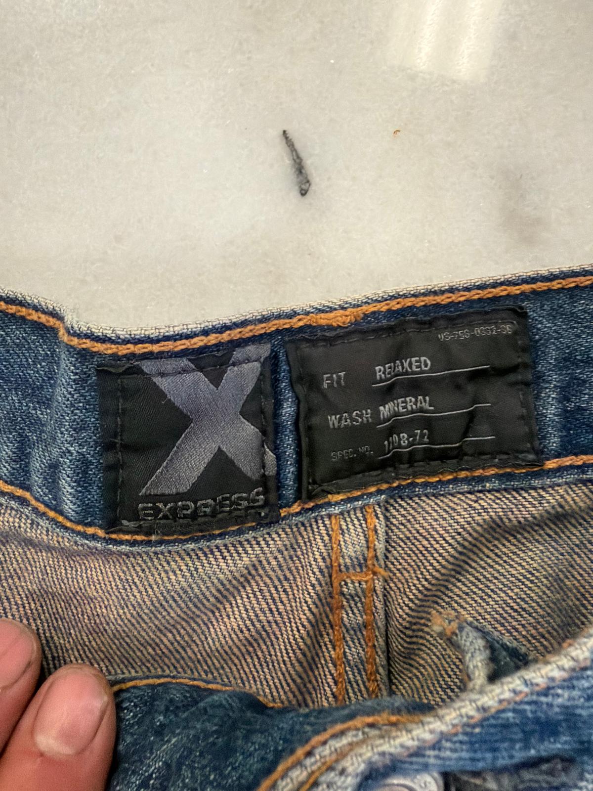 Express X Relaxed Fit Mineral Wash Jeans (Frayed Hem)
