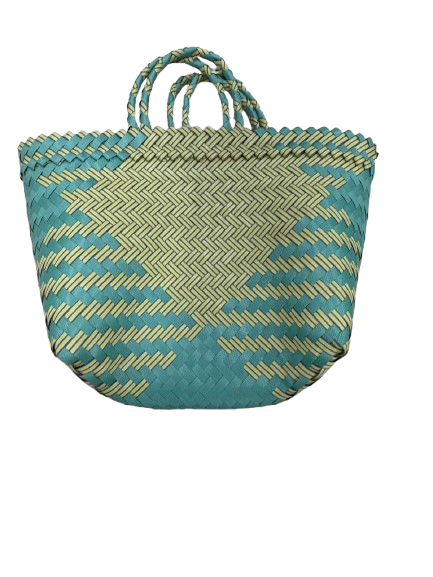Organic Modernism Woven Tote Bag L 16''x 12'' (Teal and Yellow Chevron Set of 3)