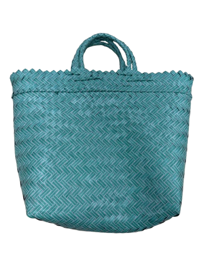 Organic Modernism Woven Tote Bag L 16''x 12'' (Teal and Yellow Chevron Set of 3)