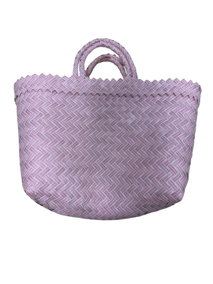 Organic Modernism Woven Tote Bag L 16''x 12'' (Pink and White Chevron Set of 3)