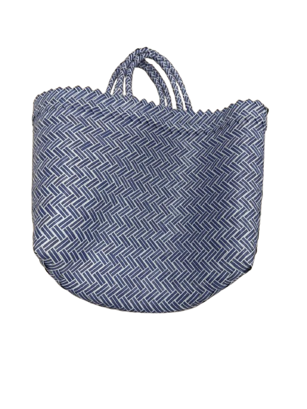 Organic Modernism Woven Tote Bag L 16''x 12'' (Blue and White Chevron Set of 3)