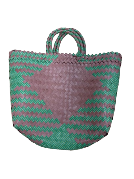 Organic Modernism Woven Tote Bag L 16''x 12'' (Mauve and Green Chevron Set of 3)