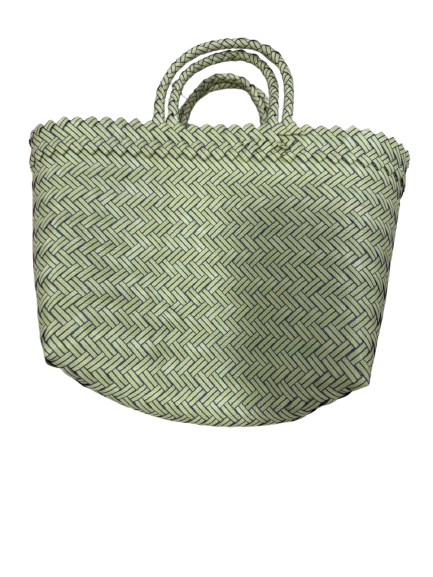 Organic Modernism Woven Tote Bag L 16''x 12'' (Green and Blue Chevron  Set of 3)