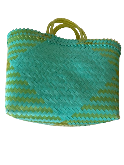 Organic Modernism Woven Tote Bag XL 19''x 12'' (Teal and Lime Green Chevron Set of 3)