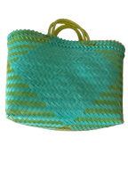 Organic Modernism Woven Tote Bag XL 19''x 12'' (Teal and Lime Green Chevron Set of 3)