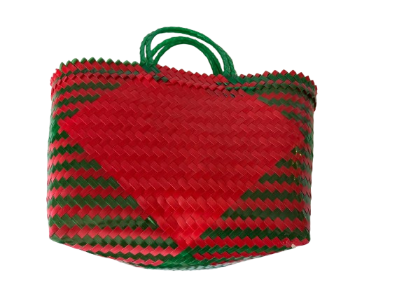 Organic Modernism Tote Bag XL 19''x 12''(Red-Orange with Green Set of 3 Bags)