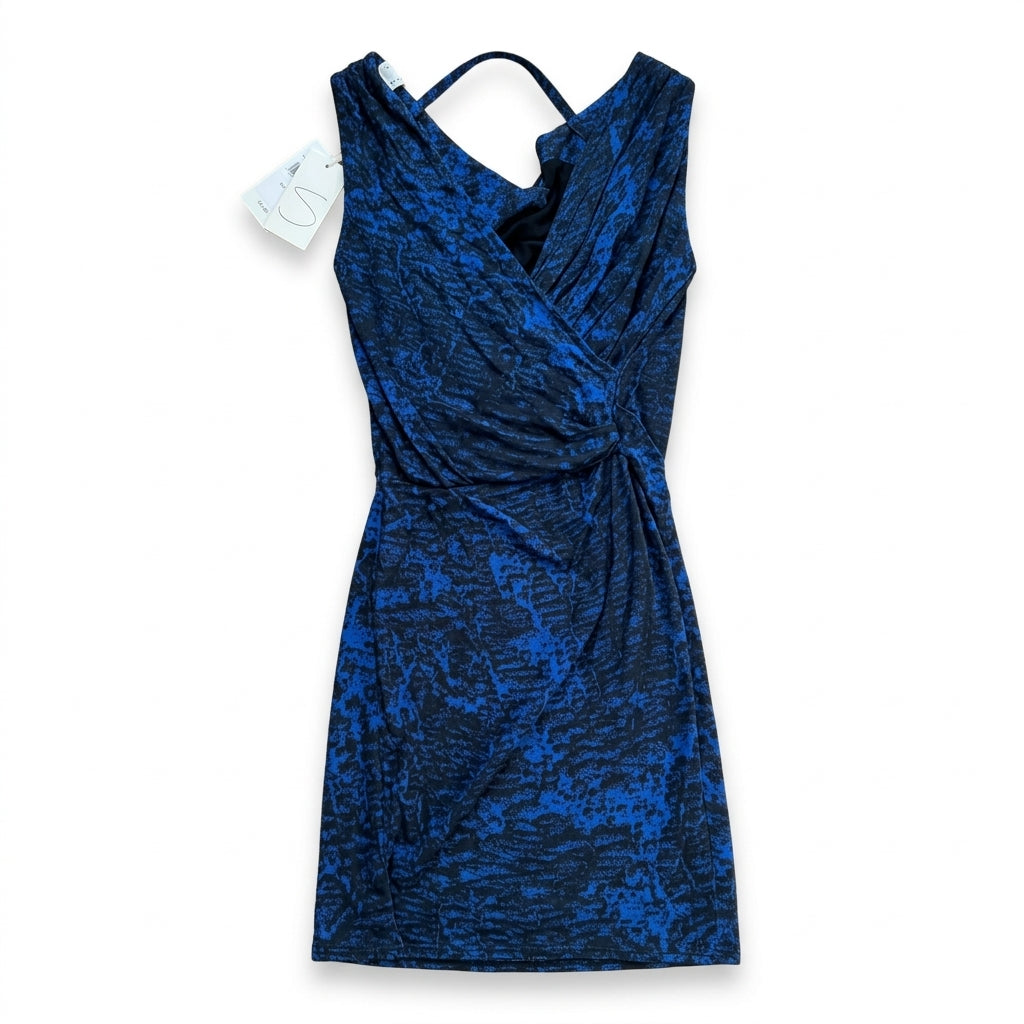 Helmut Lang Blue & Black Printed Draped Mini Dress Size P