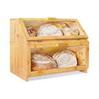 Laura's Green Kitchen Large Bamboo Bread Box – Double Layer, Self-Assembly
