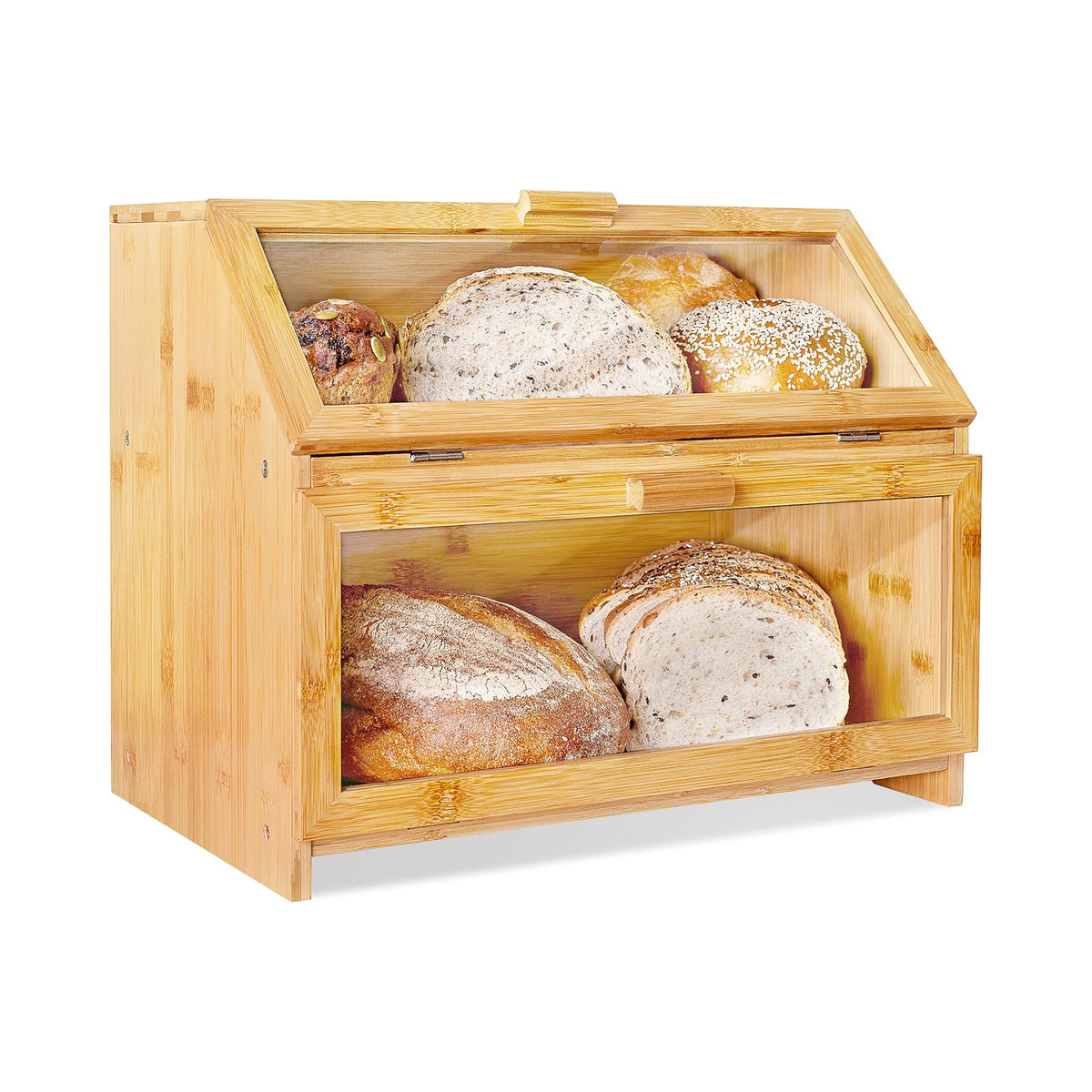 Laura's Green Kitchen Large Bamboo Bread Box – Double Layer, Self-Assembly