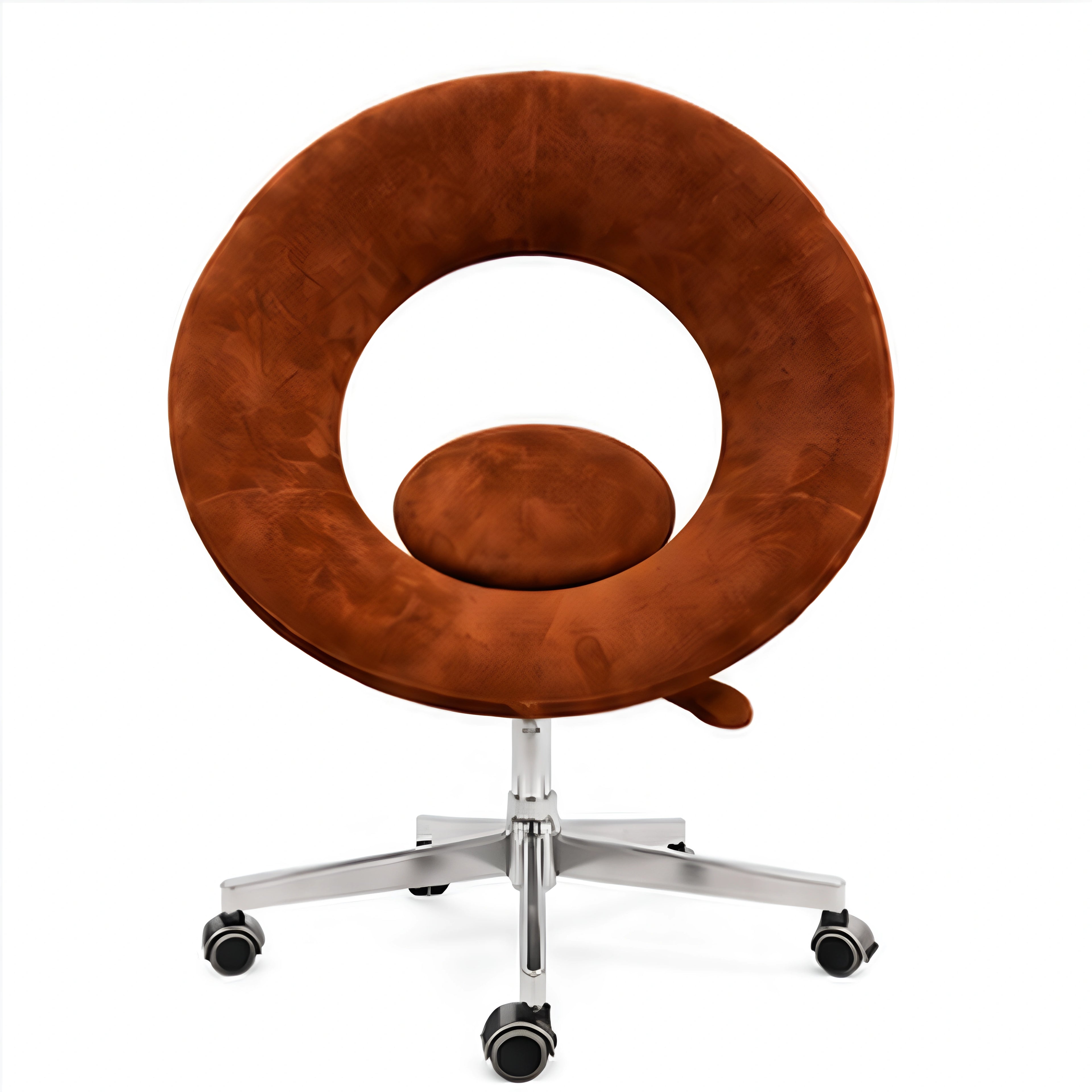 Ricardo Fasanello Modern Space Age Round Brown Suede Swivel Office Chair with White Shell