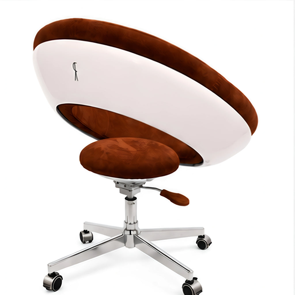 Ricardo Fasanello Modern Space Age Round Brown Suede Swivel Office Chair with White Shell