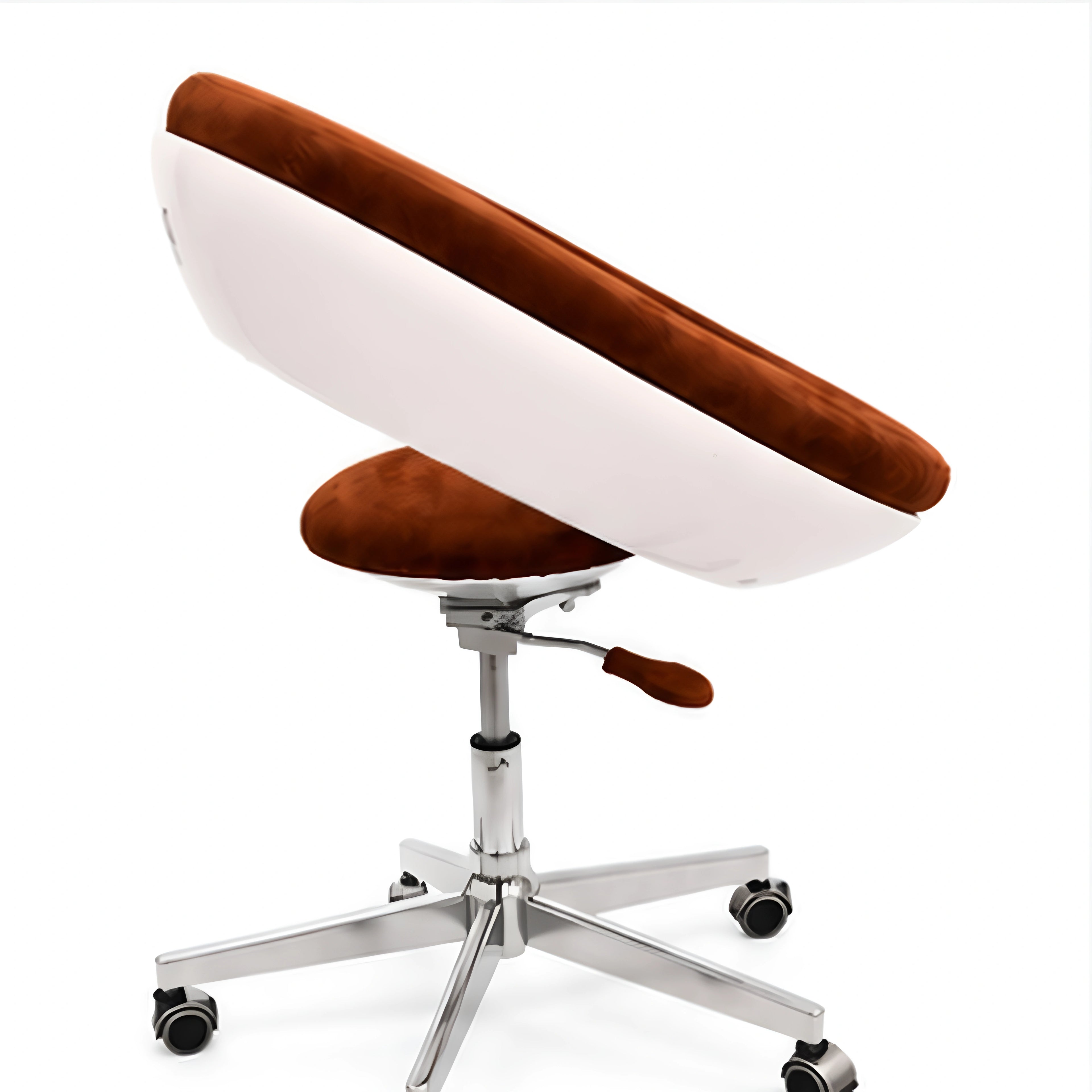 Ricardo Fasanello Modern Space Age Round Brown Suede Swivel Office Chair with White Shell
