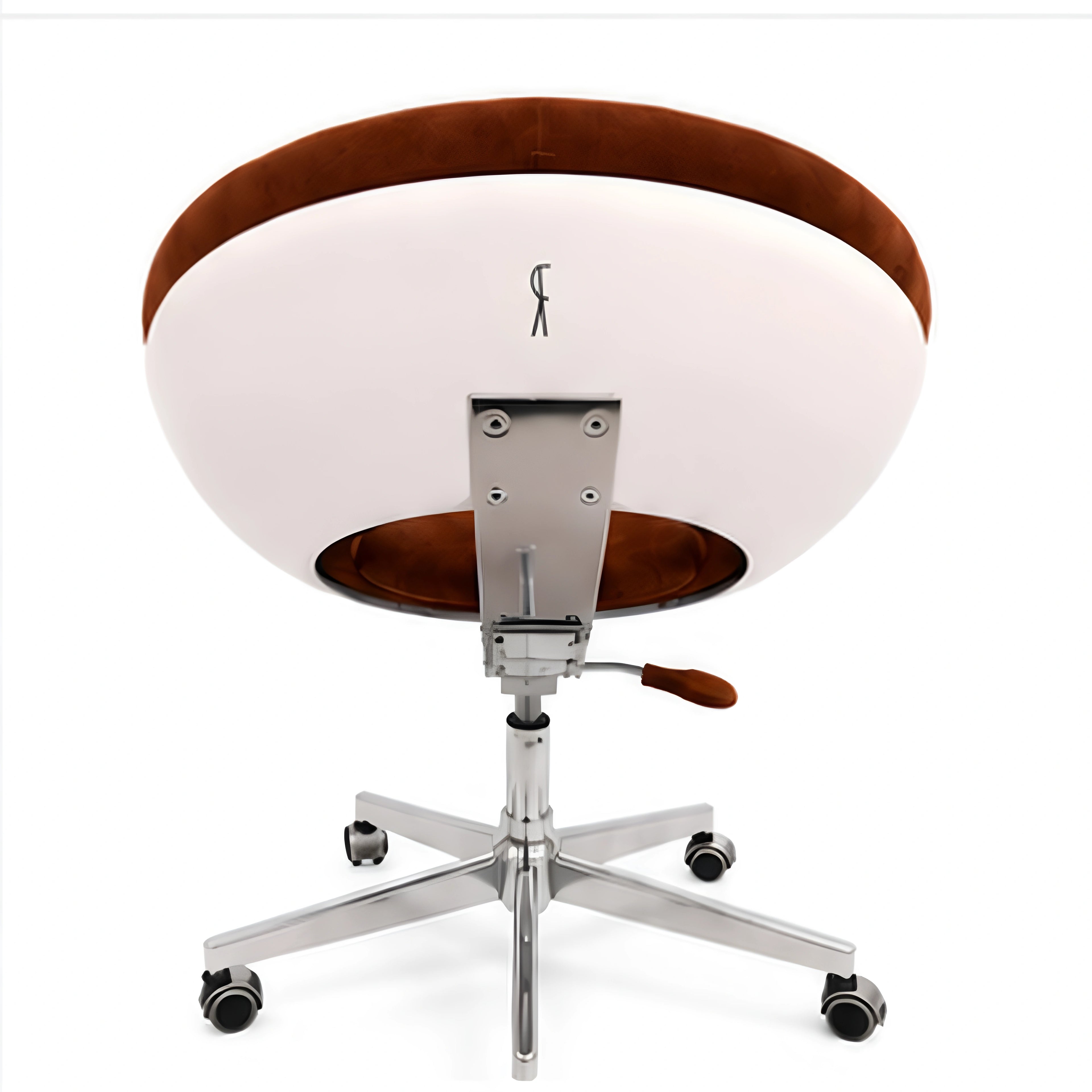 Ricardo Fasanello Modern Space Age Round Brown Suede Swivel Office Chair with White Shell