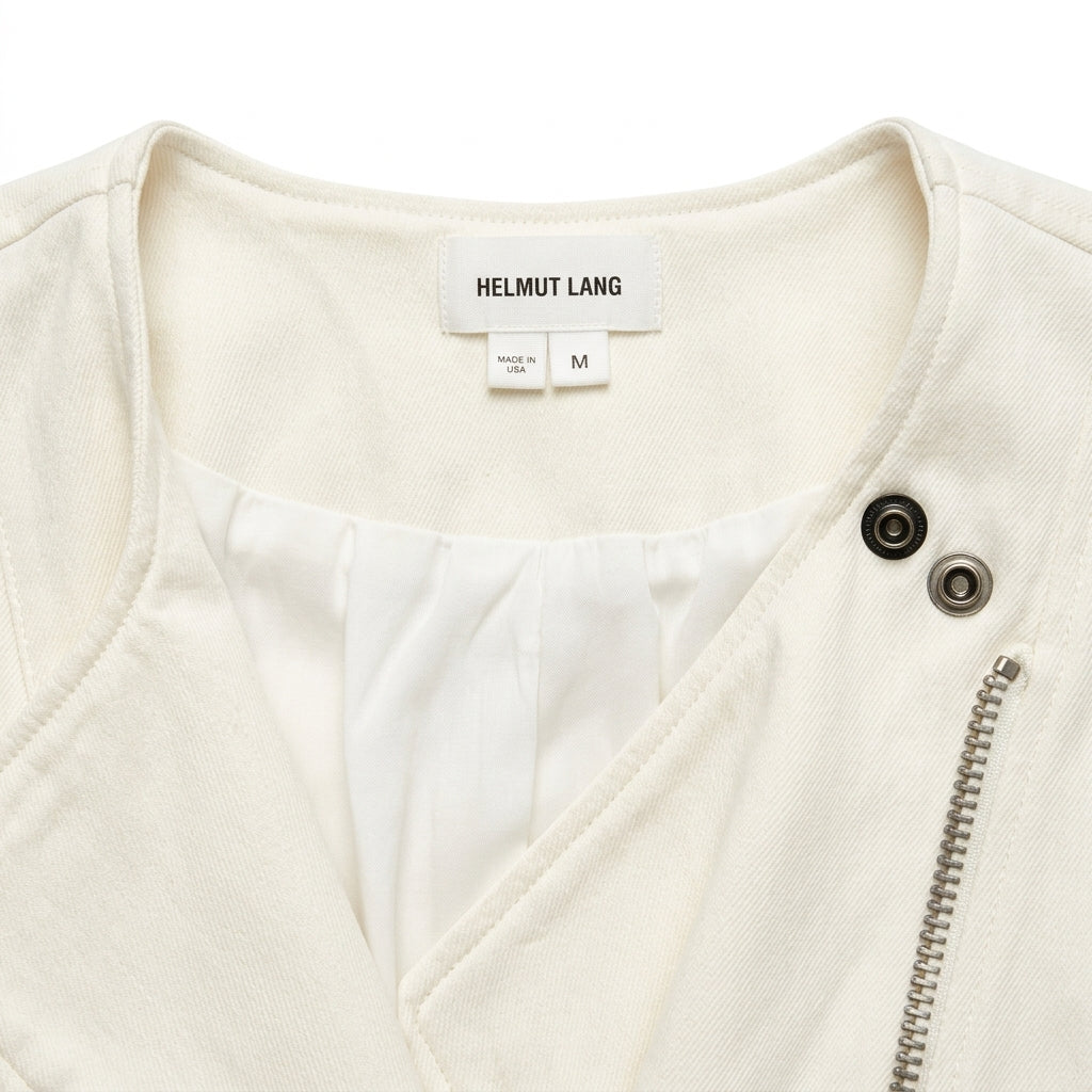 Helmut Lang White Asymmetrical Zip Moto Jacket Size M