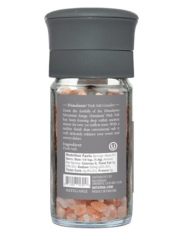Natierra Himalania® Coarse Pink Salt Glass Grinder Bottle – 3 oz (85g)
