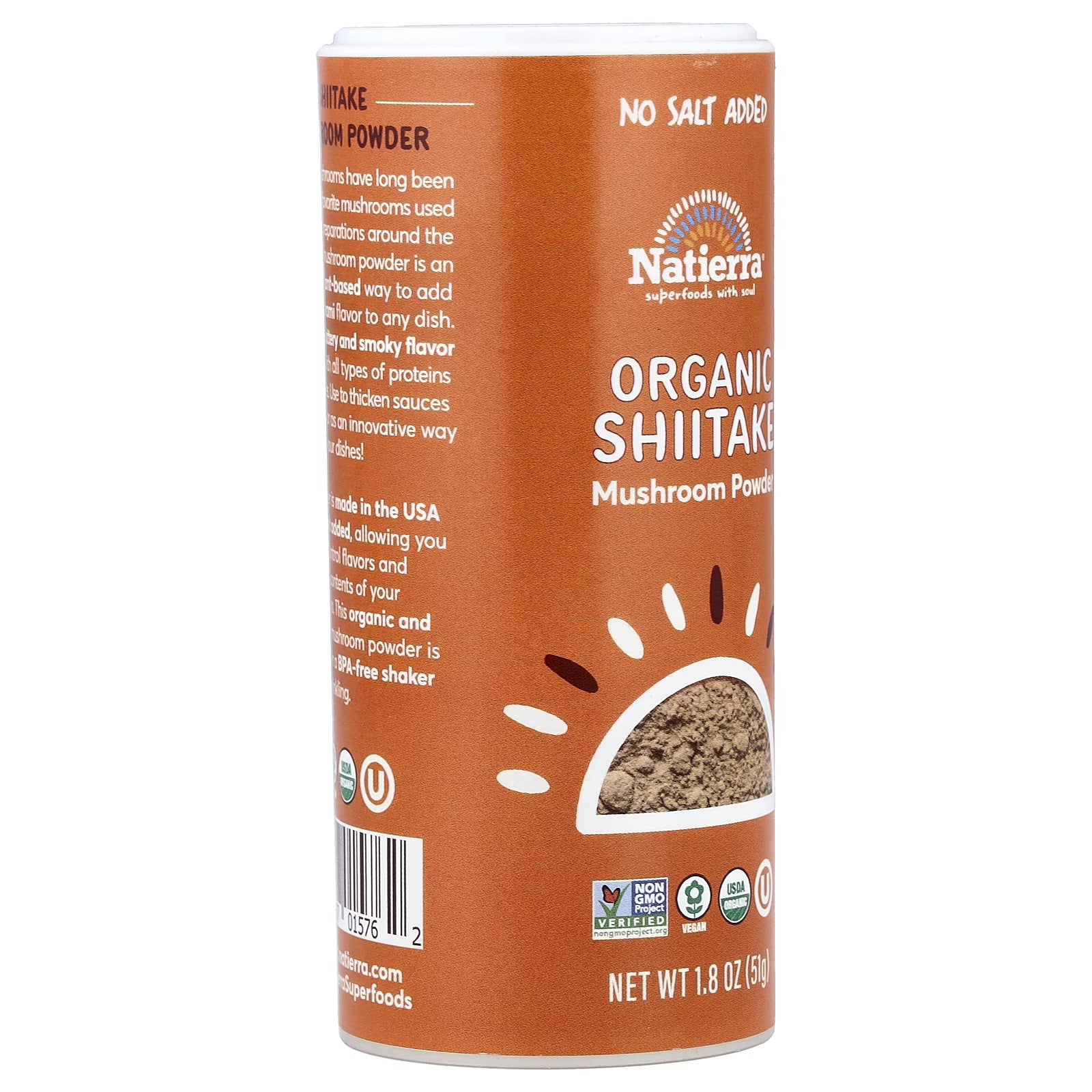 Natierra Organic Shiitake Mushroom Powder – Superfood Seasoning (1.8 oz Shaker, 6-Pack)