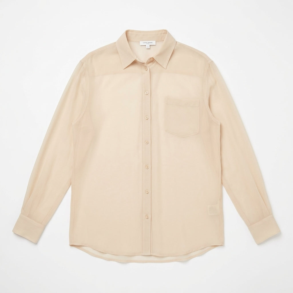 Equipment Femme Sheer Beige Silk Button Down Blouse Size S