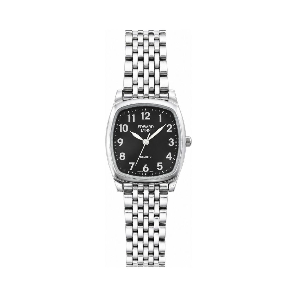 Vintage Edward Lynn Square Bracelet Watch - Silver/Black Dial - Battery Required