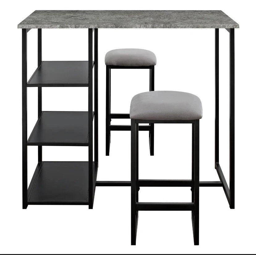 Mainstays 3-Piece Metal Pub Set with Faux Concrete Top, Gray and Black