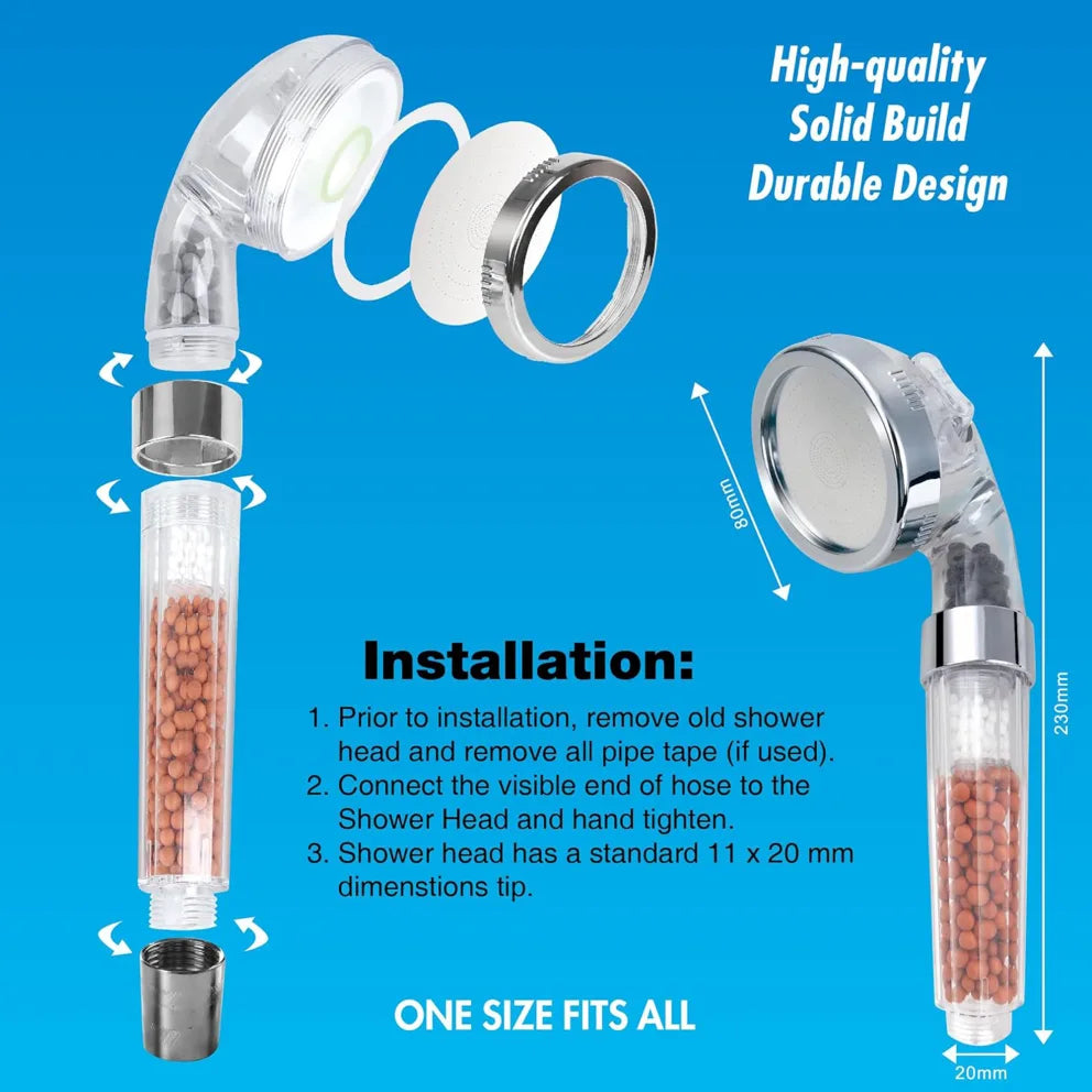 Aqua Guard High Pressure Filtered Shower Head with Mineral Stones
