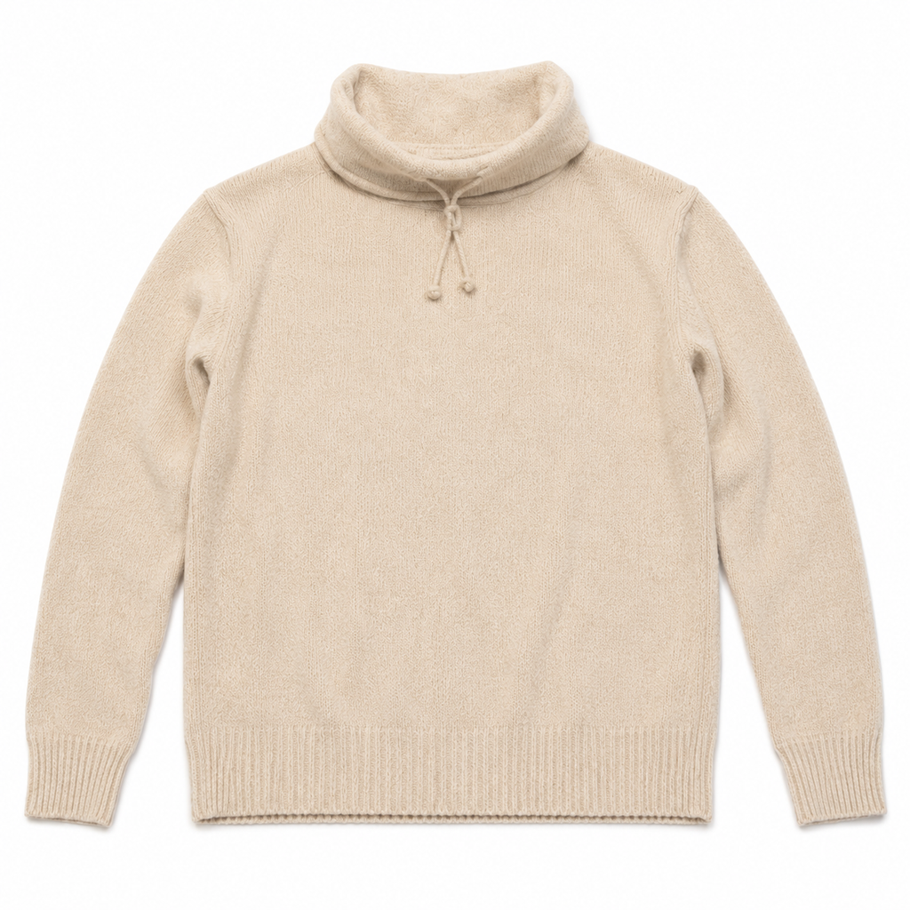 Zara Man Men's Beige Drawstring High Neck Knit Sweater XL