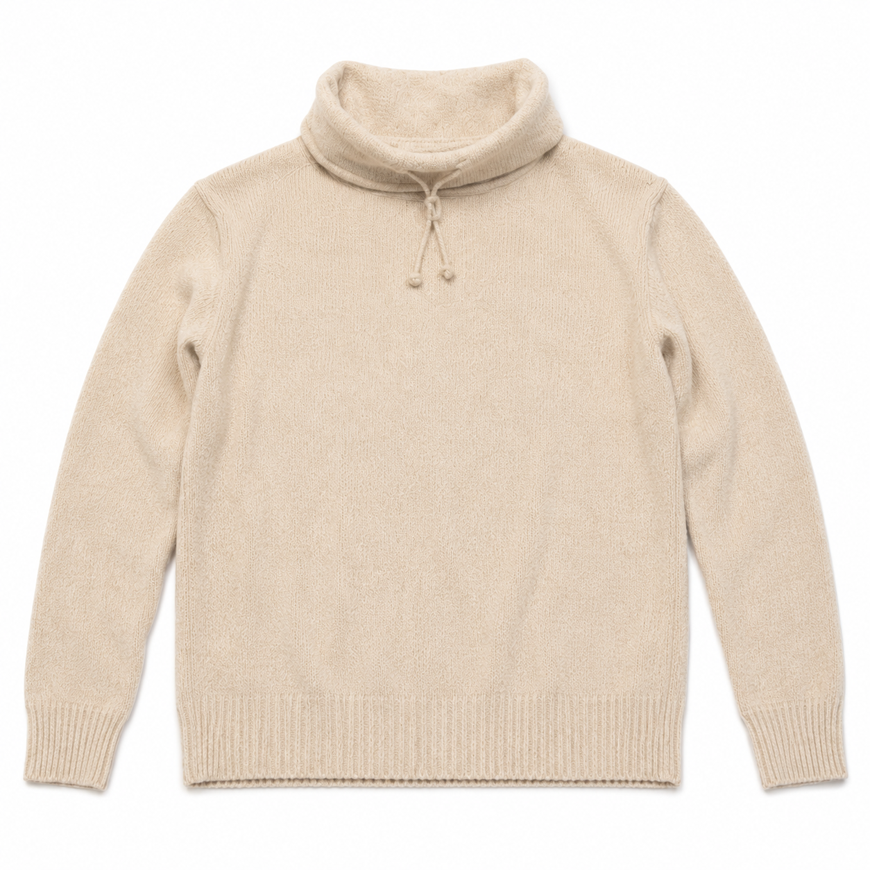Zara Man Men's Beige Drawstring High Neck Knit Sweater XL
