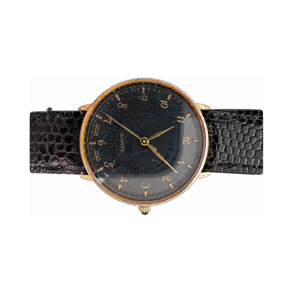 Vintage Quartz Swiss Hong Kong Parts Assembled Black Dial Watch - Requires a Battery
